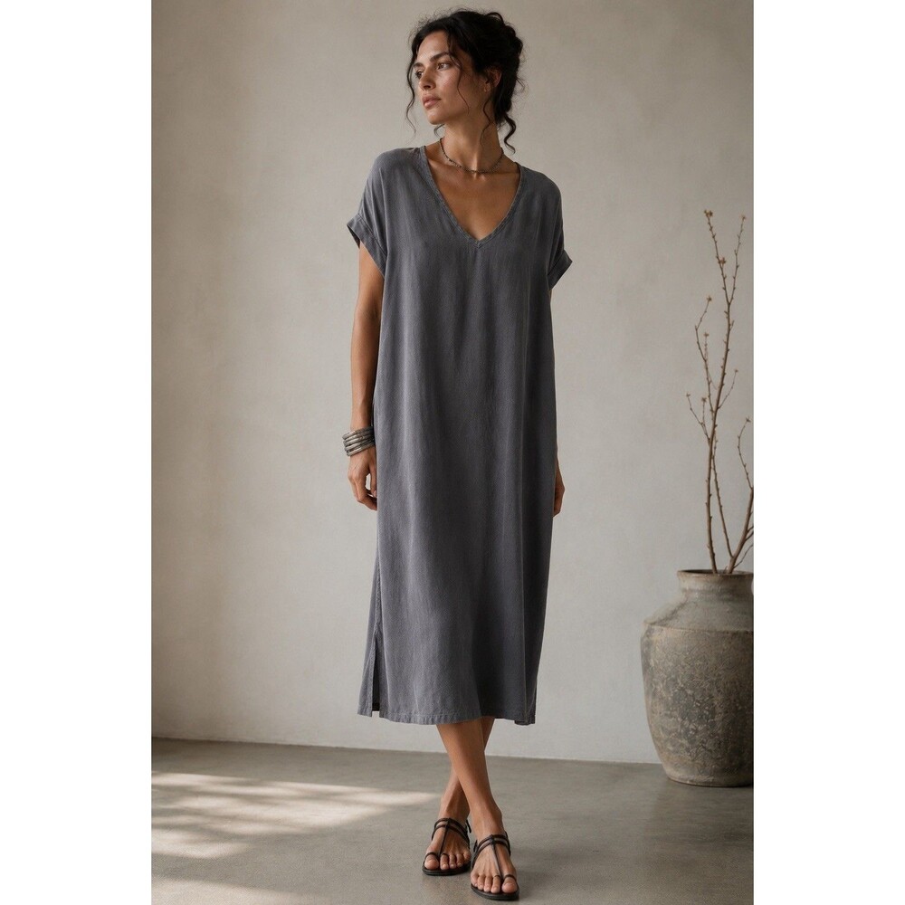 Hard Tail Forever 100% Cupra Tunic Dress Gray USA Made Minimalist Slip Shift S